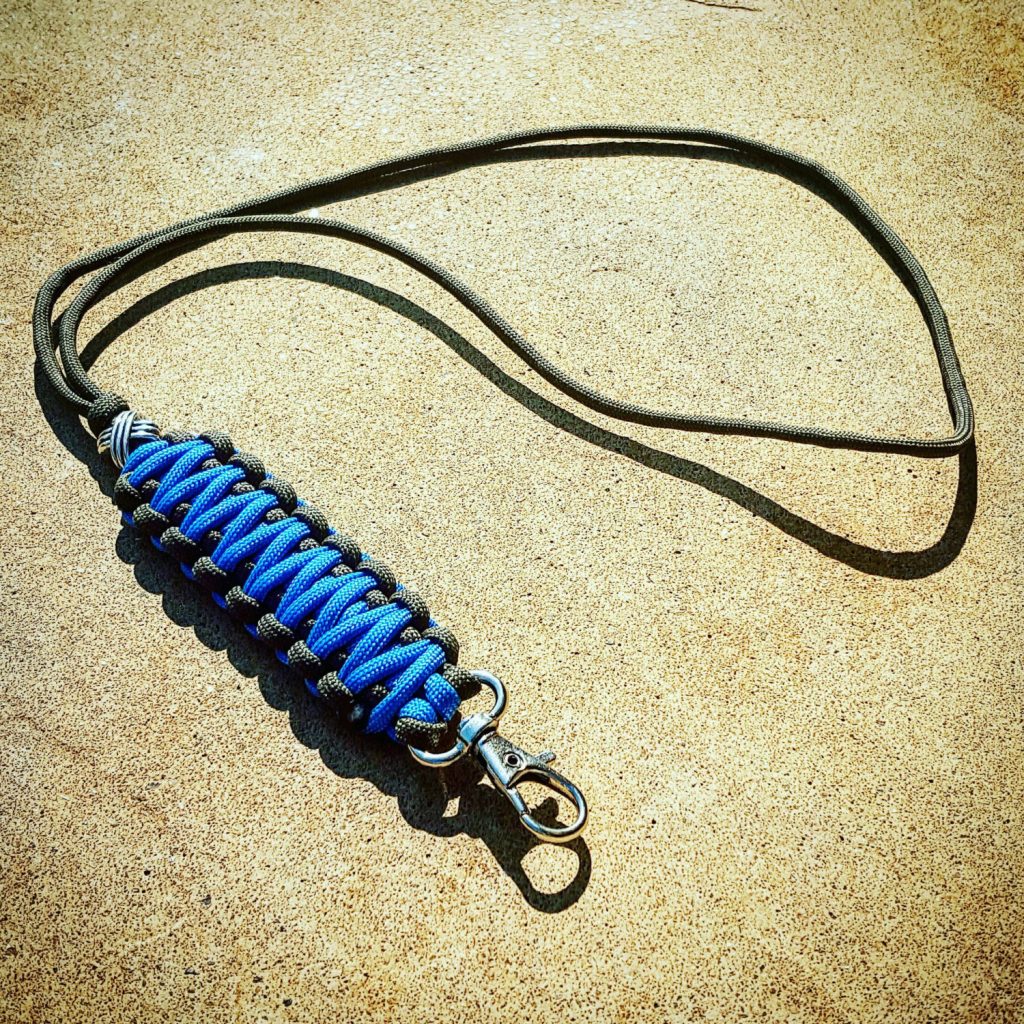 EDC Gear, Black and Blue Paracord Lanyard, Paracord Neck Lanyard