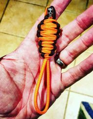 Orange & Black King Tut Paracord Keychain Mummy with Skull, Paracord Zipper Pull, EDC Gear